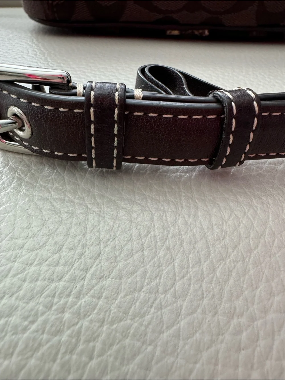 Coach Dark Brown Signature  belt, Crossbody with Snake-Print Accent